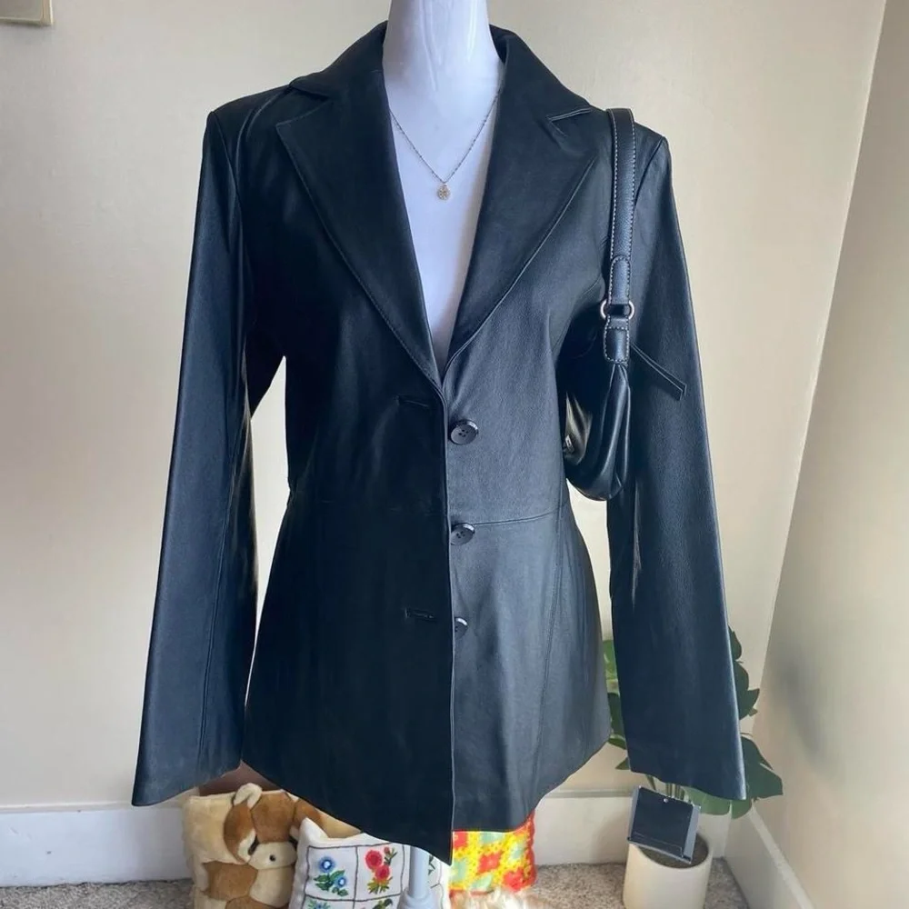 Vintage Y2K deadstock black leather jacket - Picture 6 of 8